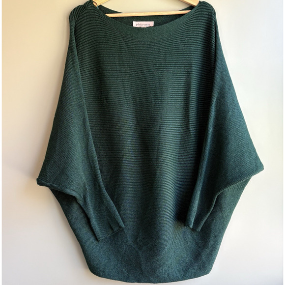 Philosophy Tops - PHILOSOPHY Plus Sz 1X Knit Sweater Metallic Green Boatneck Dolman Sleeve Holiday